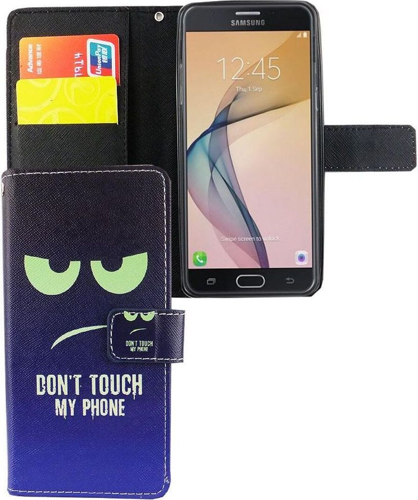 Handyhülle Tasche für Handy Samsung Galaxy J5 Prime Dont Touch My Phone Blau / Grün