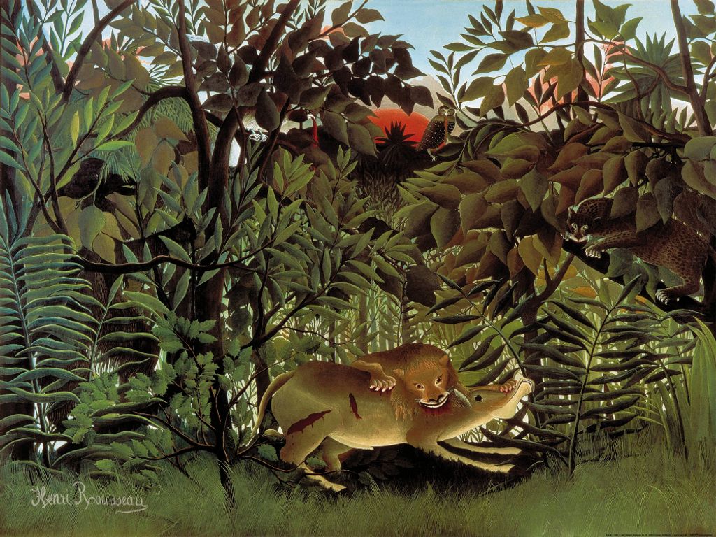 Henri Rousseau Kunstdruck Bild - Der Hungrige Löwe Wirft Sich Auf Die Antilope, 1905 (60 x 80 cm)
