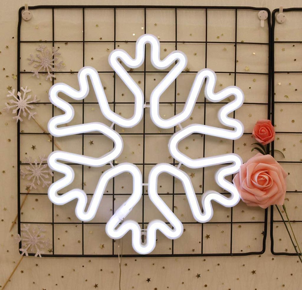 USB Batteriebetrieben Schneeflocken LED Neon Wandleuchte, Neon Schild Nachtlichter Neon Sign Neonlicht Leuchtreklame für Party Bar Gaming Schlafzi...