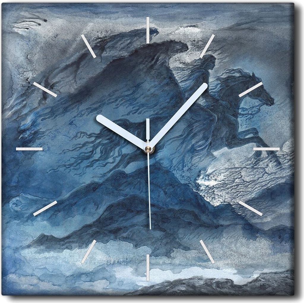 Coloray Uhr auf Leinwand 30x30 cm Wand Uhr Dekoration Wohnzimmer Segeltuch weiße Zeiger -Engel eines Aquarellpferds