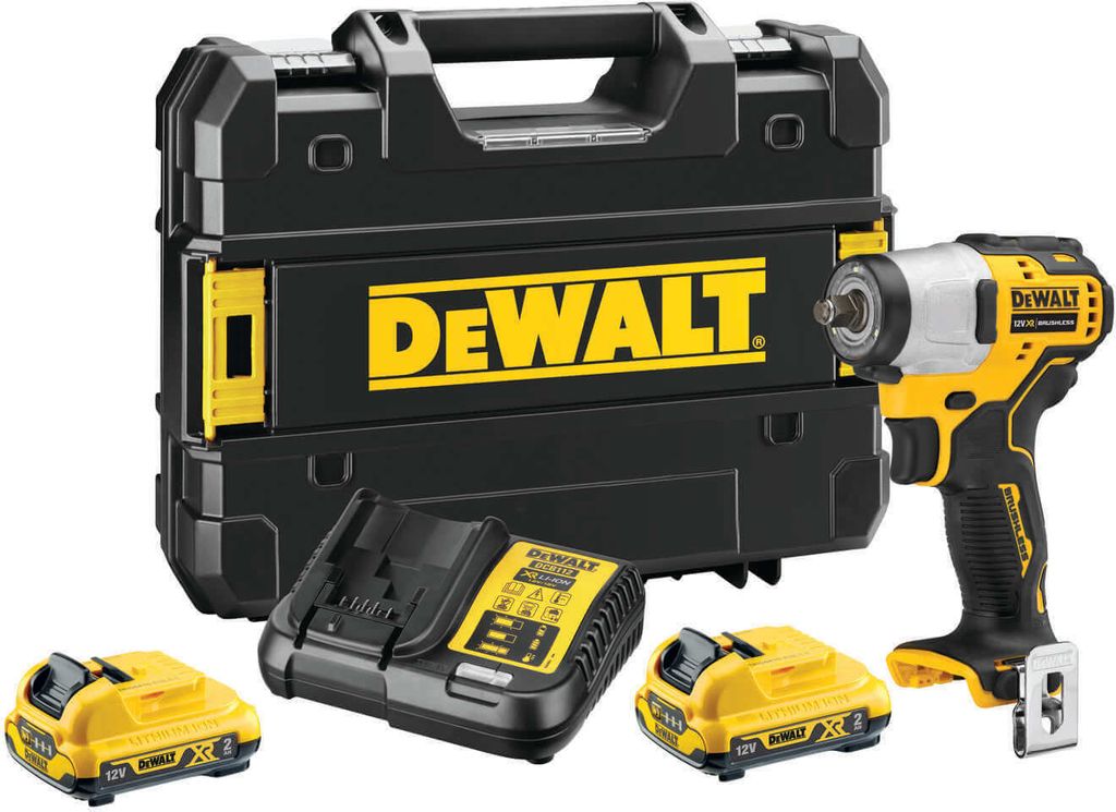 DeWALT Akku-Schlagschrauber DCF902D2-QW 3/8 Zoll 12V inkl. 2x 2Ah Akkus, Schnellladegerät, Gürtelclip, TSTAK-Box