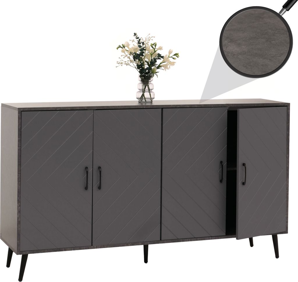 Sideboard MCW-N89, Kommode Schrank Highboard Anrichte, Fischgrätenmuster Melamin Holz, 88x150x40cm Marmor-Optik grau