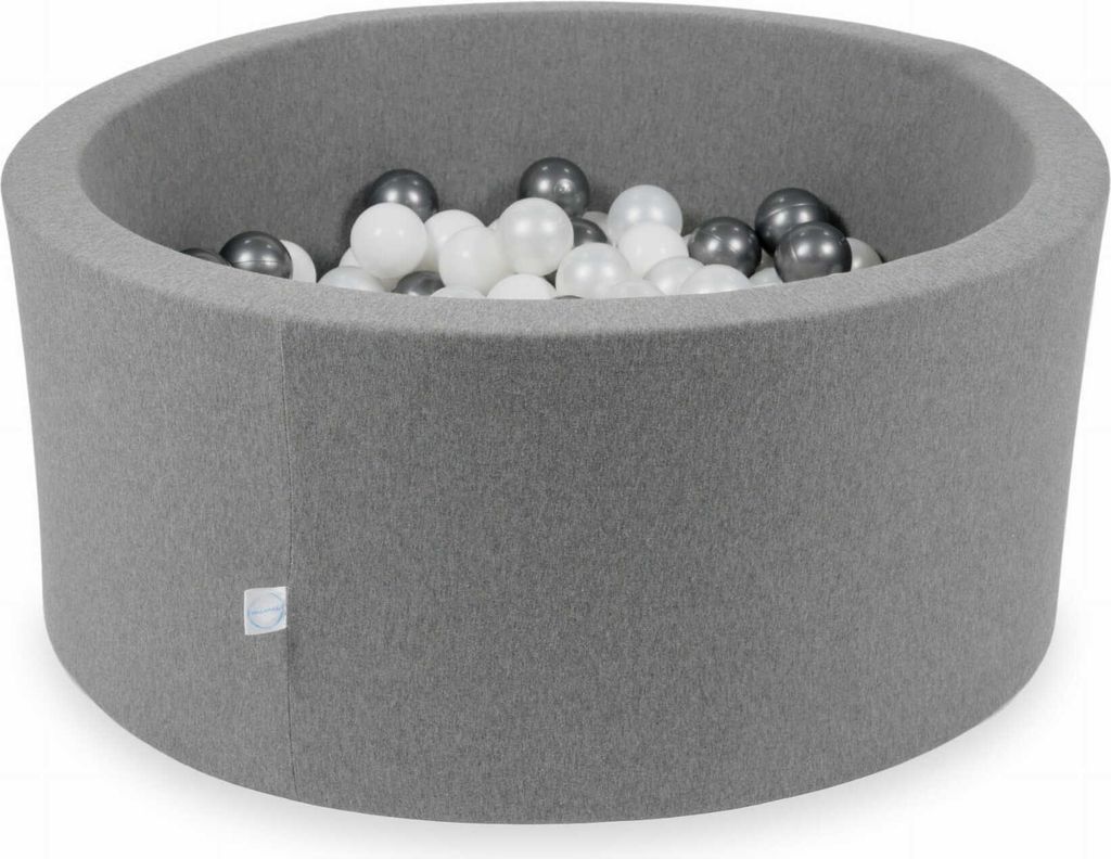 Bällebad 90x40cm grau – Mit 300 Bällen / Weiß, Perlmutt, Graphit metallic