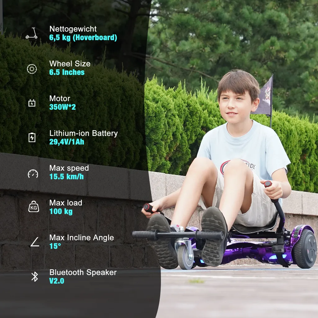 EVERCROSS TECH Hoverboard 6,5 Pouces avec Hoverkart et Bluetooth LED - 6