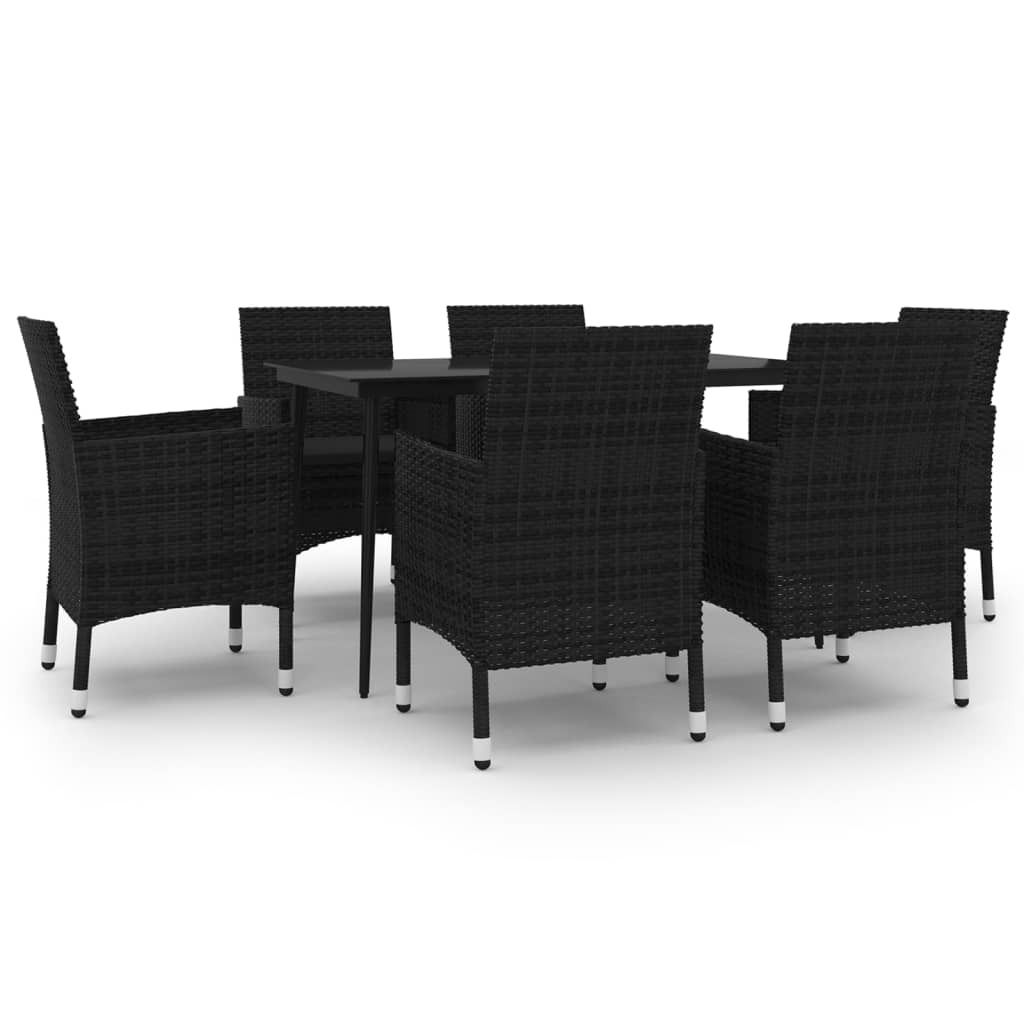 vidaXL 7-tlg. Garten-Essgruppe mit Auflagen Poly Rattan und Glas