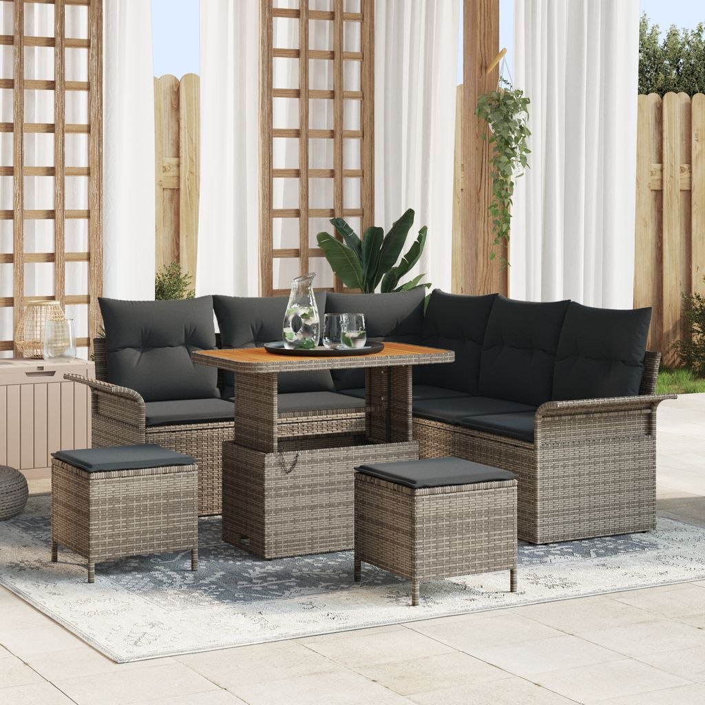 Desgin 8-teiliges Garten Sofaset mit Kissen Grau Poly Rattan Akazie - Gartensofas 3362138