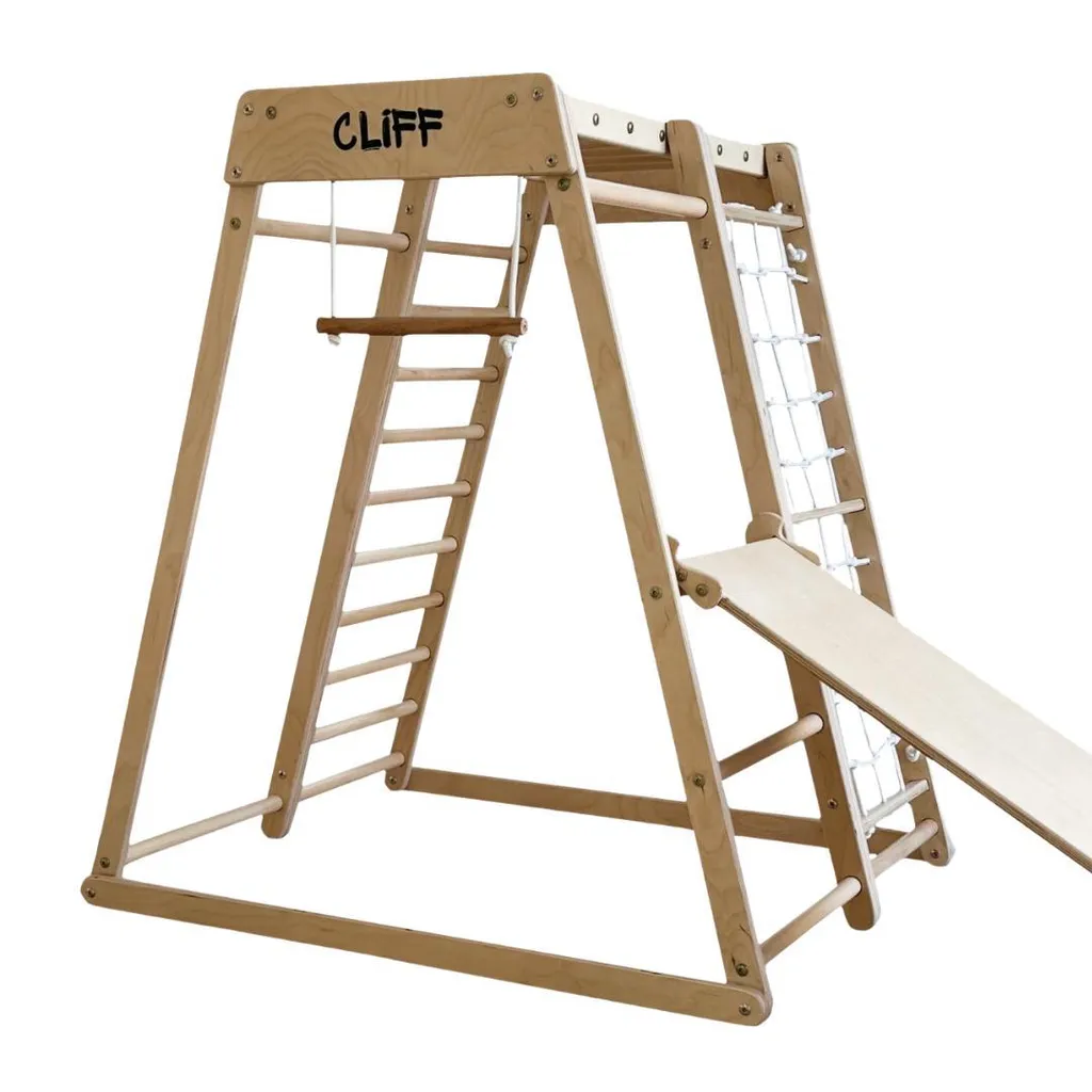 Structure escalade bois CLIF : la solution jeux compacte pour intérieur
