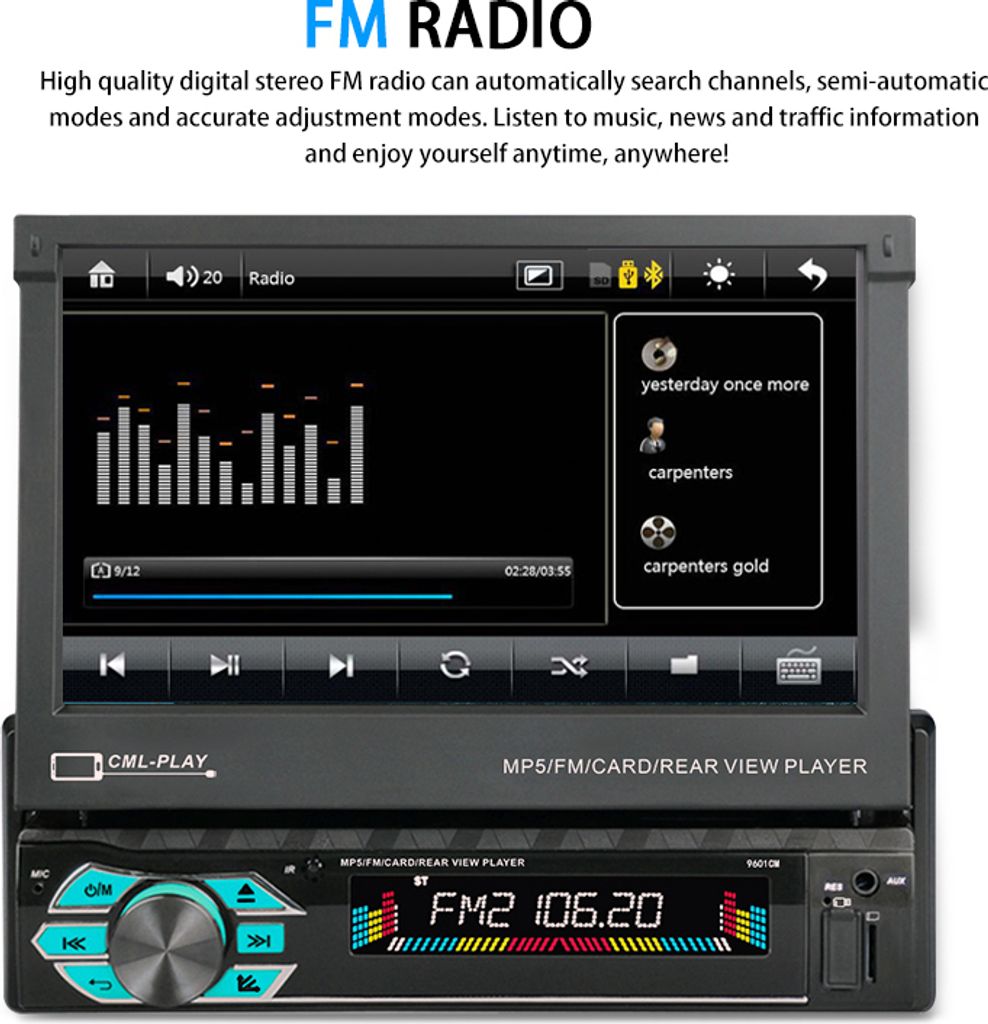 7palcové autorádio Bluetooth MP5 přehrávač FM rádio Obrázek produktu 8