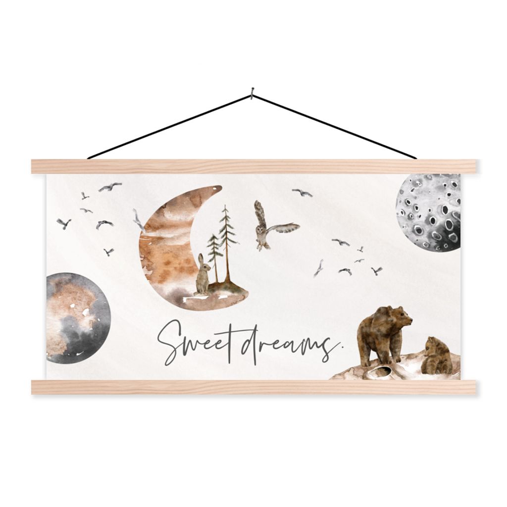 MuchoWow Textilposter Zitate - Kinder - Sprichwörter - Süße Träume - Jungen - Mädchen - Kinder 120x60 cm mit holzfarbenen Rahmen - Klemmleiste