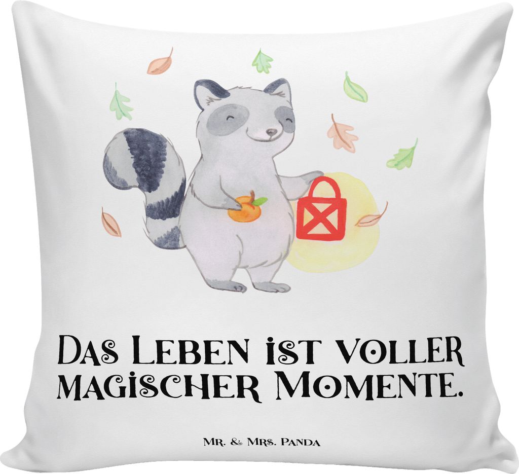 Mr. & Mrs. Panda kuschelkissen 40x40 Waschbär Laterne - Weiß - Geschenk, Halloween Deko, Herbst, Kuschel Kissen, Trick Or Treat, Dekokissen, Loun...