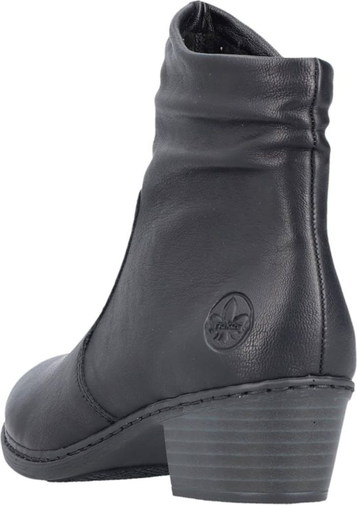 Rieker Damen Stiefelette Blockabsatz Reißverschluss Raffung 75556, Größe:38 EU, Farbe:Schwarz