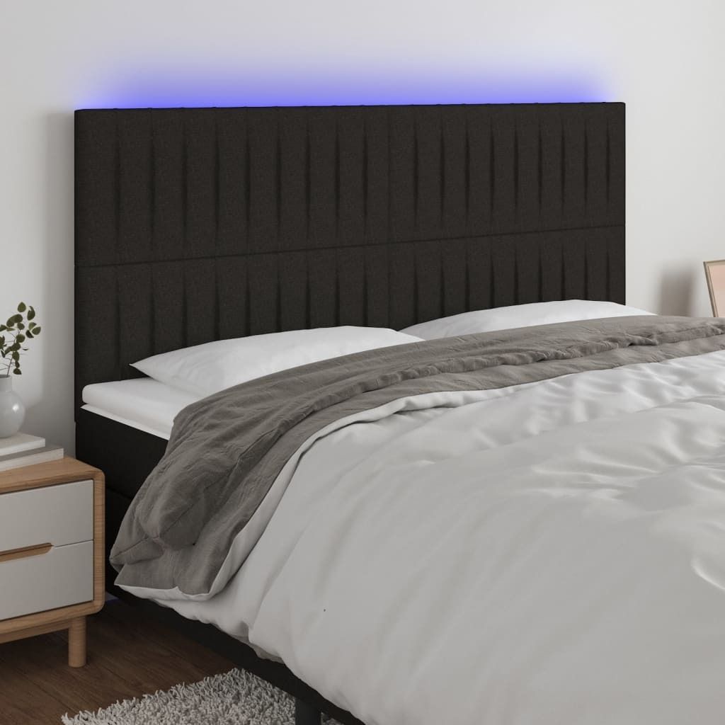 The Living Store LED Kopfteil Schwarz 180x5x118/128 cm Stoff