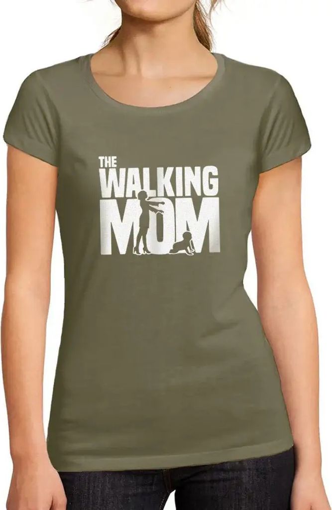 Damen Grafik T-Shirt Gehende Mutter – Walking Mom – Öko-Verantwortlich Vintage Jahrgang Kurzarm Lustige Druck Geburtstag Geschenk Frau