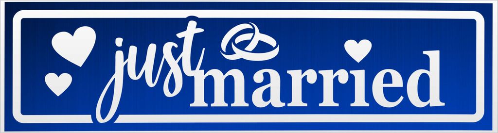 Kiwistar Just Married Ringe Herzen invertiert Magnetschild Schild magnetisch - 30cm Blau - reflektierend - Magnetfolie für Auto PKW Kfz