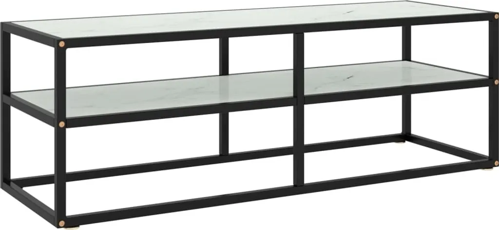 Meuble TV noir 120cm verre trempé effet marbre élégant - Modèle Minerva