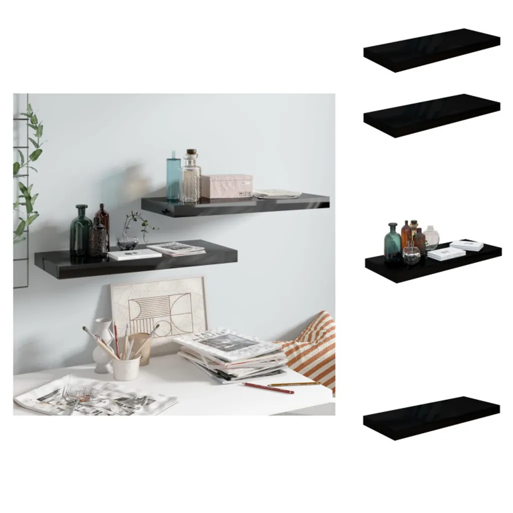 Coppia Mensole vidaXL 60x23,5x3,8 cm Nero Lucido - Scaffale a Muro
