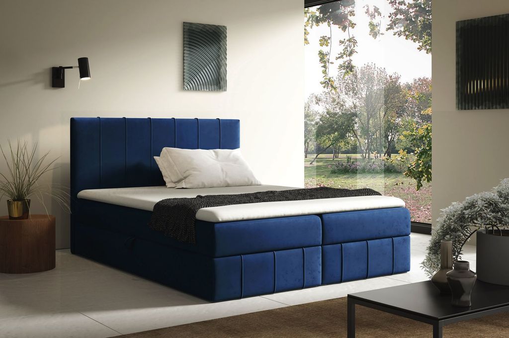 Kontinentales Bett 120x200 KORINA - Dunkelblau + GRATIS Matratzenauflage