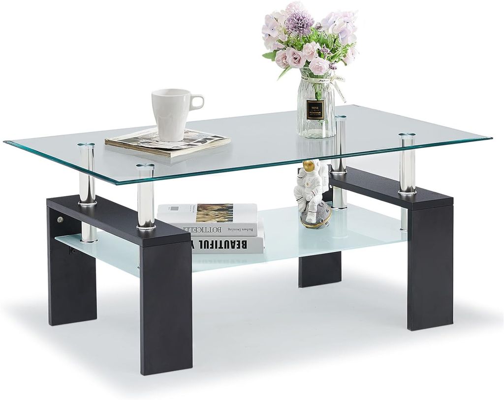 CLIPOP Couchtisch, Glas Wohnzimmertisch, 100x60x45cm Produktbild 