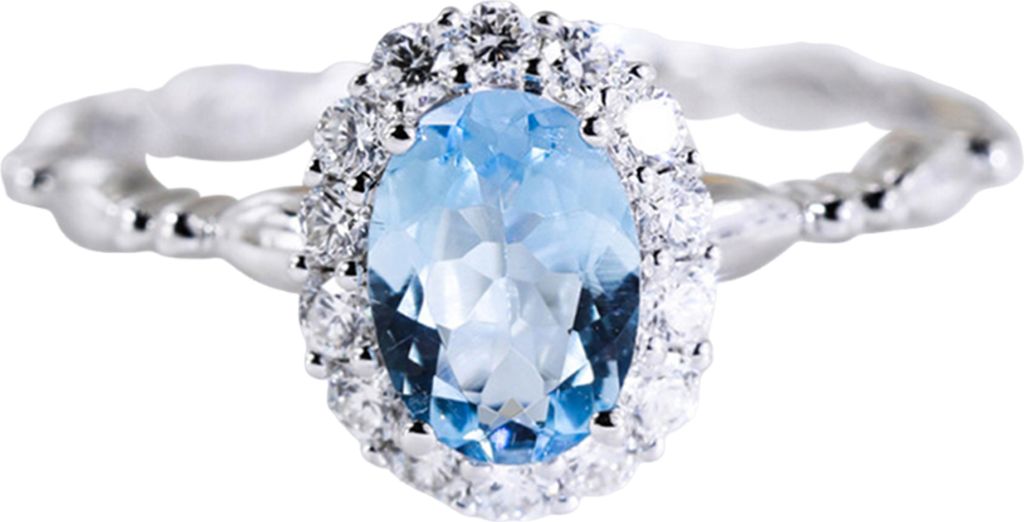 Blauer Strassring für Damen, verstellbarer silberner Öffnungsring mit Zirkonia, Schmuckzubehör für Hochzeit und Verlobung