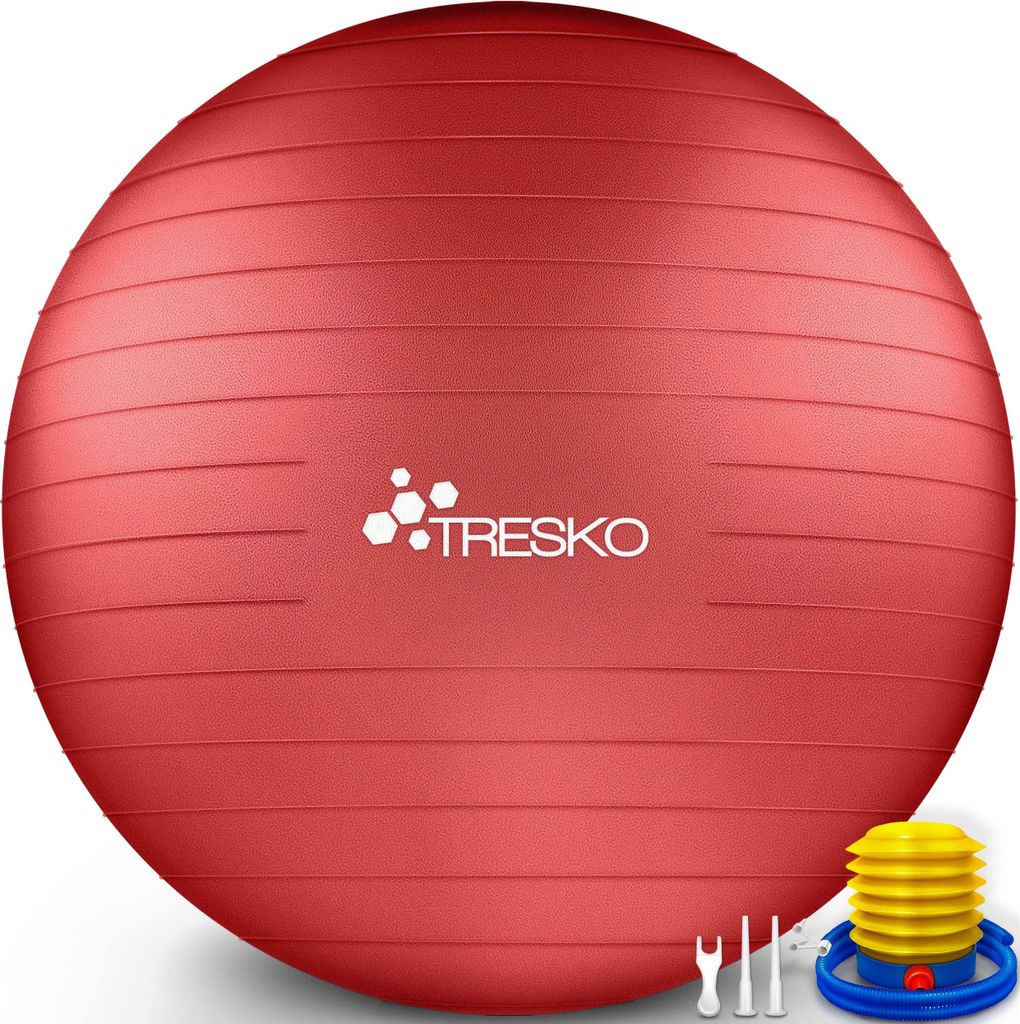 TRESKO Gymnastikball (Rot, 65cm) mit Pumpe Fitnessball Yogaball Sitzball Sportball Pilates Ball Sportball
