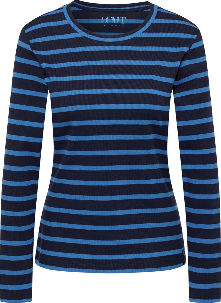 Hellblaues Ringeldesign T-Shirt mit Rundhalsausschnitt aus Geripptem Jersey, Größe 36