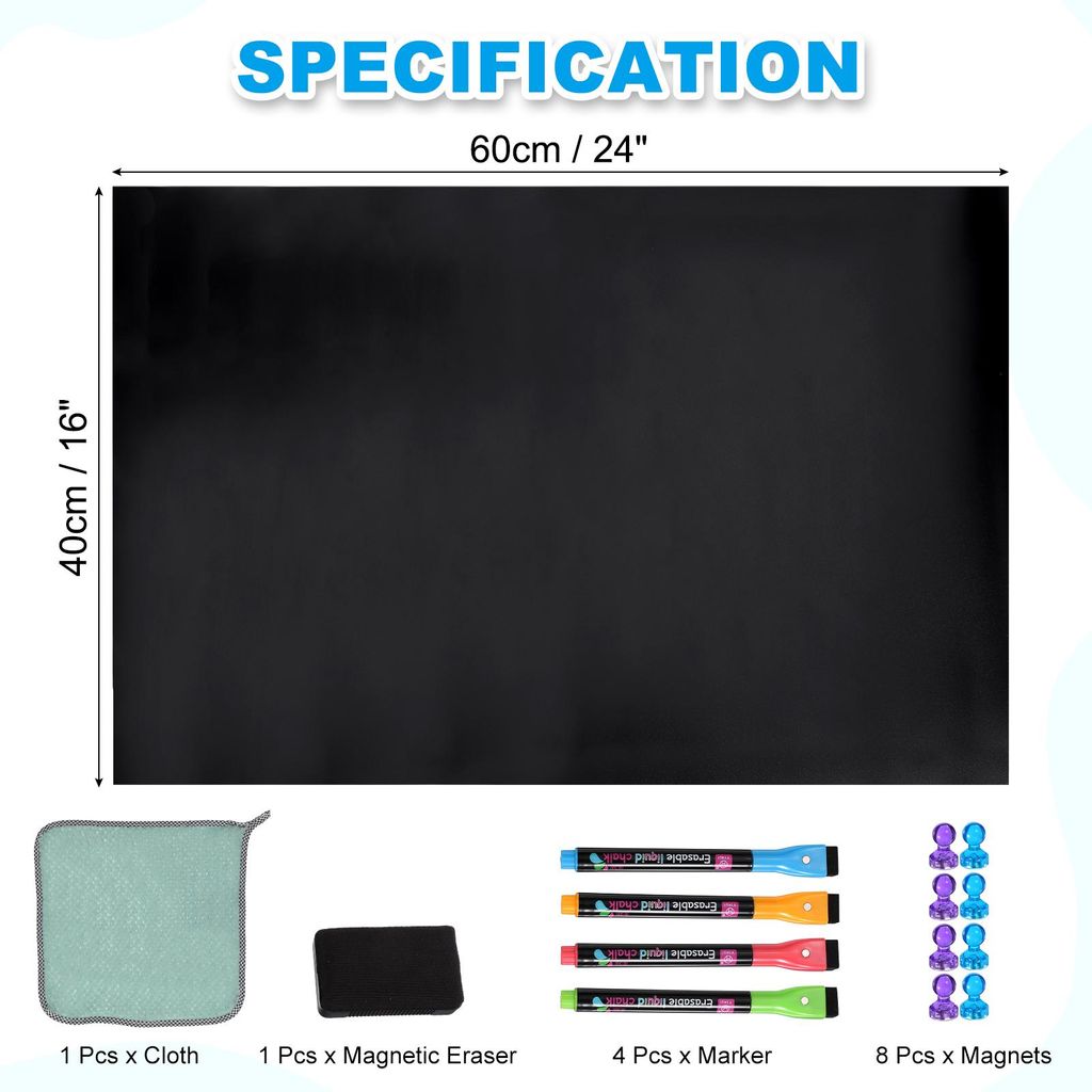 Magnetische Whiteboard-Folie, 16"x24" Selbstklebende Tafelfolie fš¹r die Wand, Tafel-Kontaktpapier mit Marker, magnetischem Radiergummi und Magne...
