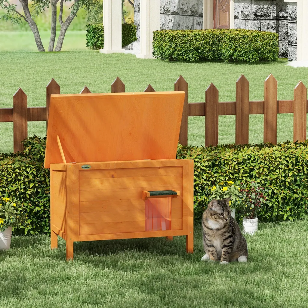 Maison pour chat isolée en bois avec toit étanche et design surélevé - 2