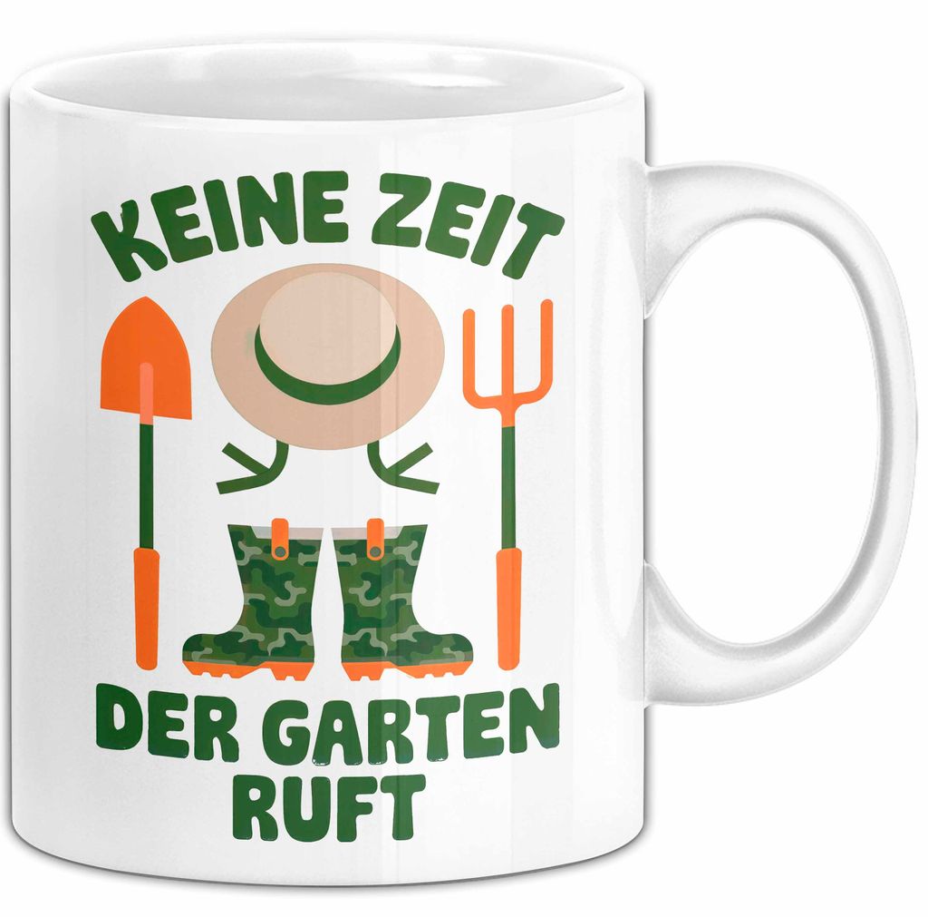 Garten Pflanzen Gärtner Tasse Geschenk Lustige Geschenkidee Spruch Keine Zeit Der Garten Ruft (Weiß)