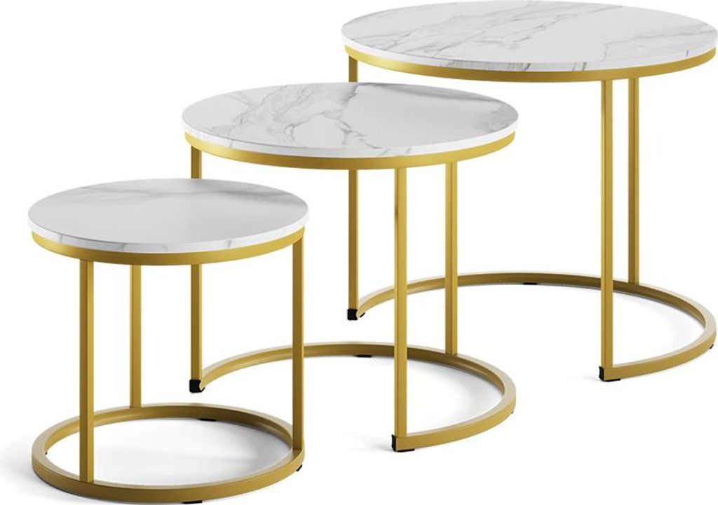 Couchtisch-Set Vicco Montreal Weiß/Gold 55 x 55 cm 3 Teile, Produktbild 