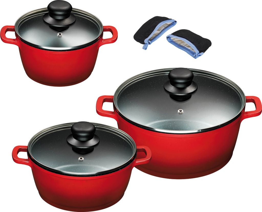 3/6tlg. KING® Kochtopfset Aluguss Rot / Größen ca.  Ø16,  Produktbild 