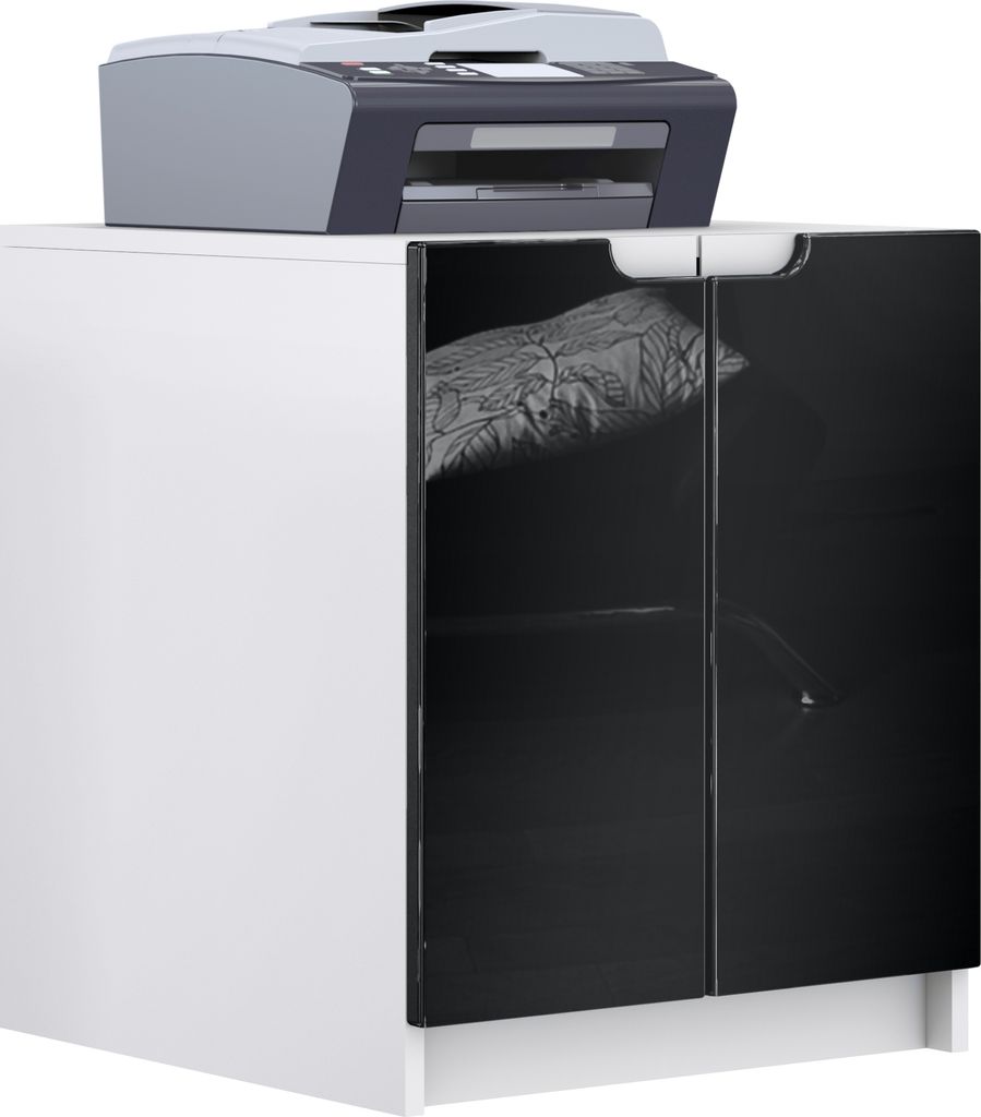 Vladon Druckerkommode Logan, Germany, Aktenschrank mit 2 Fächern und 2 Türen, Korpus in Weiß matt, Fronten in Schwarz Hochglanz (51 x 60,5 x 54 cm)