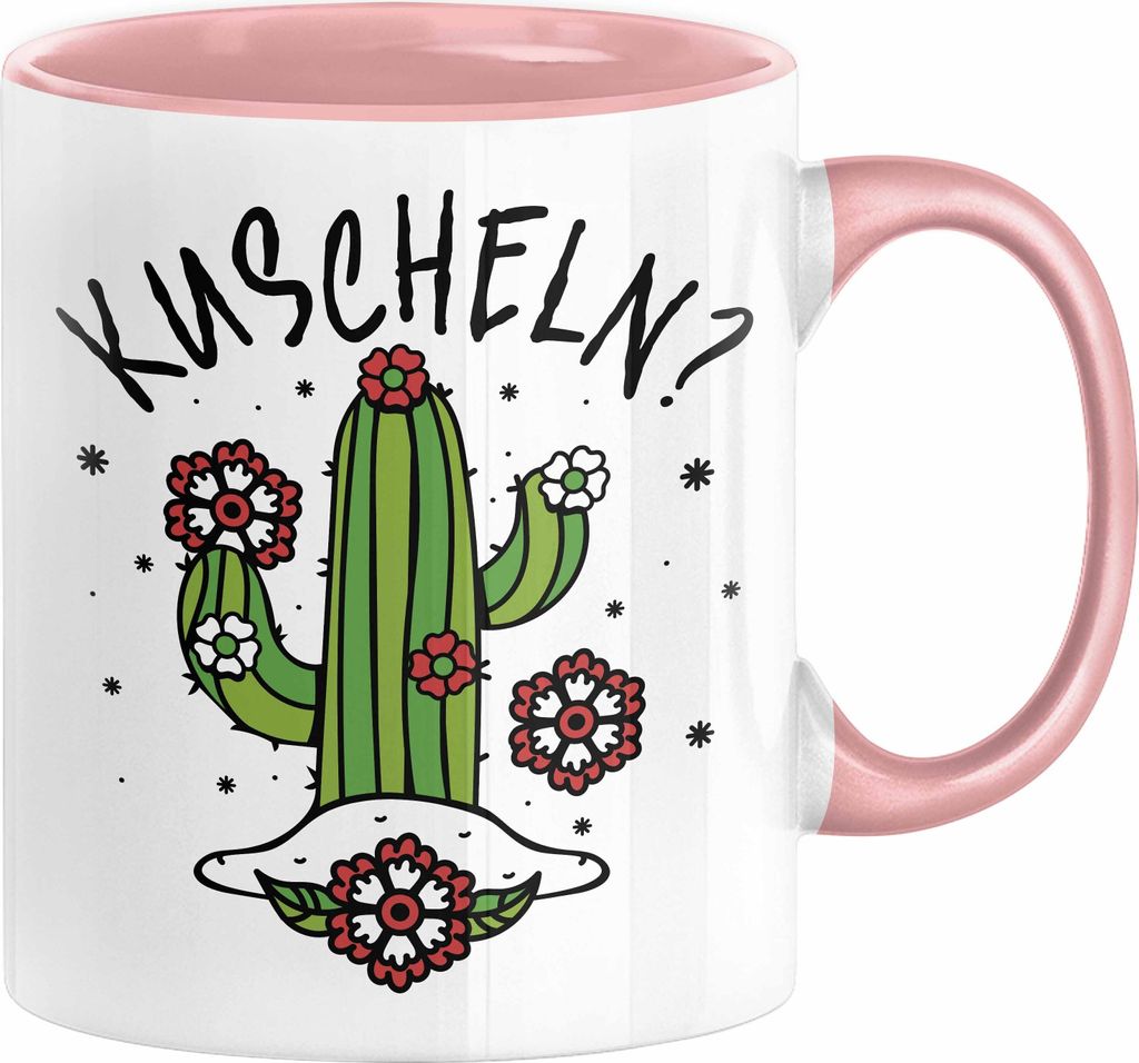 Kaktus Tasse Geschenk Kuscheln Sarkasmus Humor Geschenkidee Kaffee-Becher Kaktus-Liebhaber Frauen (Rosa)