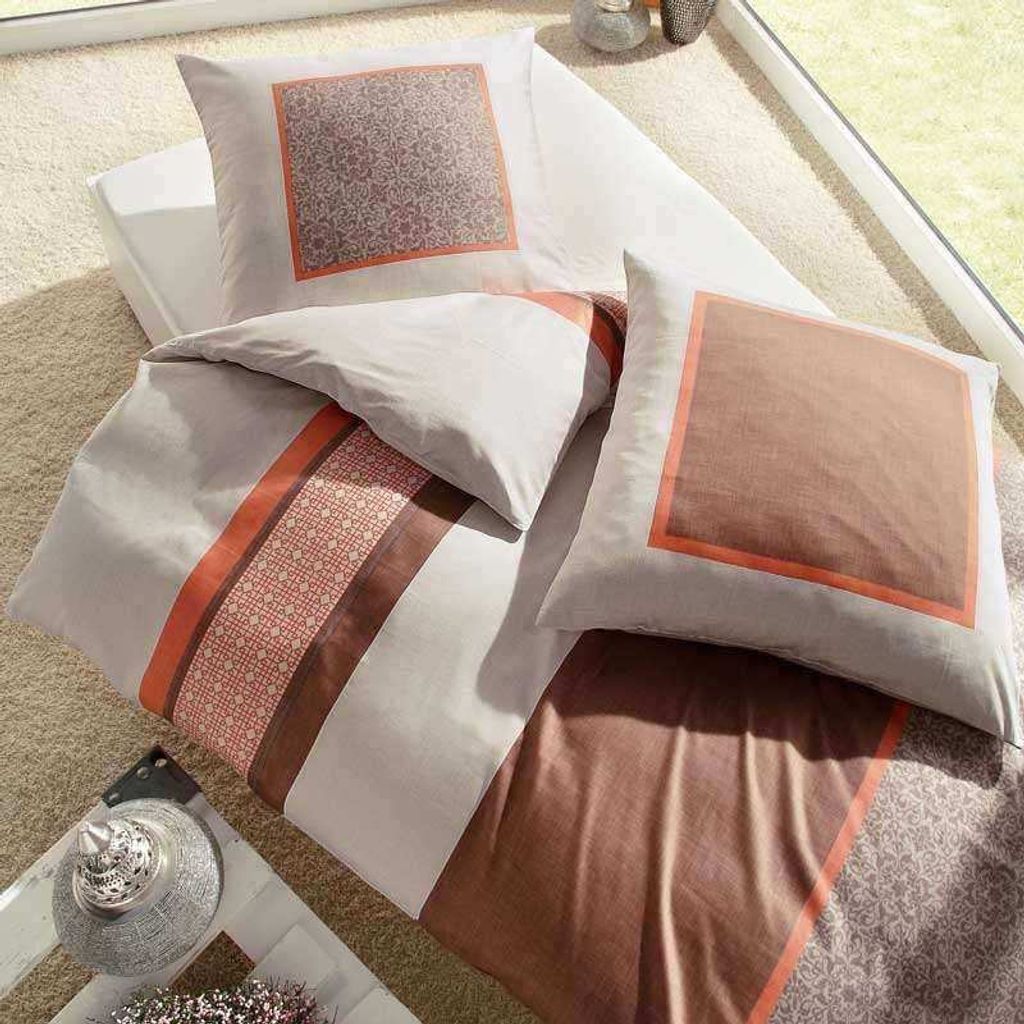 Kaeppel Mako-Satin Bettwäsche Destination Braun 100% Baumwolle Reißverschluss Bettbezug Kissenbezug Bettgarnitur Bettwäsche-Set 135x200 cm