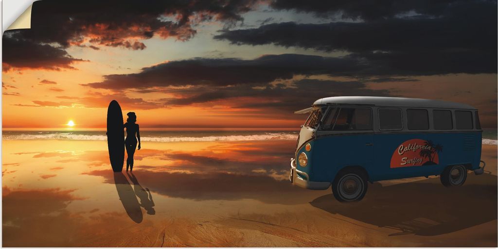 ARTland Wandbild, selbstklebend Surfen in Kalifornien mit Camper T1 Größe: 150x75 cm