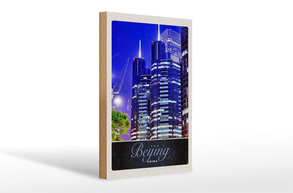 Holzschild Reise 20x30cm Beijing China Asien Hochhaus Urlaub