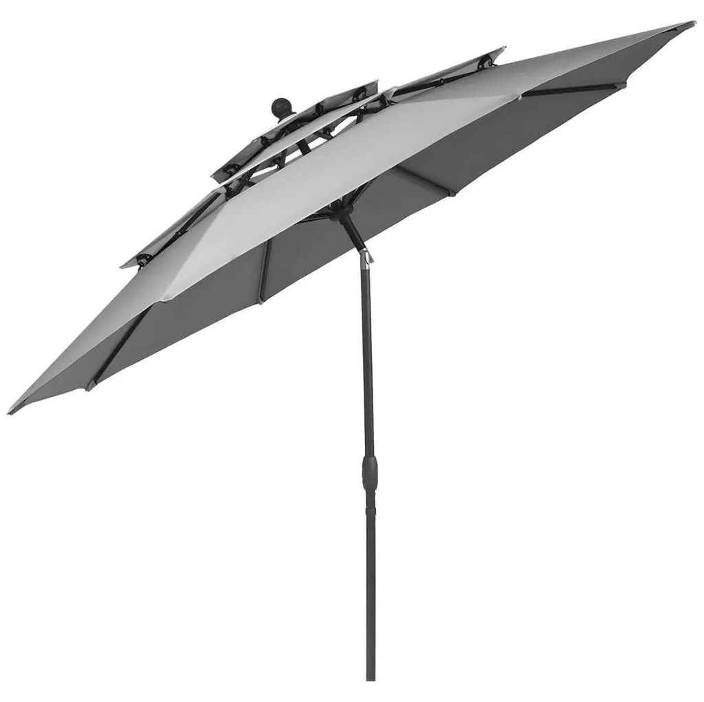 Sonnenschirm - Gartenschirm Ø 300 cm - Windstabil - Lüftungsöffnung - Kurbel - Neigbar - Aluminiumgestell - UV-Schutz - Grau