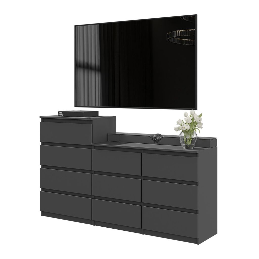 Große Kommode GABRIEL 160 cm – Anthrazit – Modernes Sideboard mit 10 Schubladen