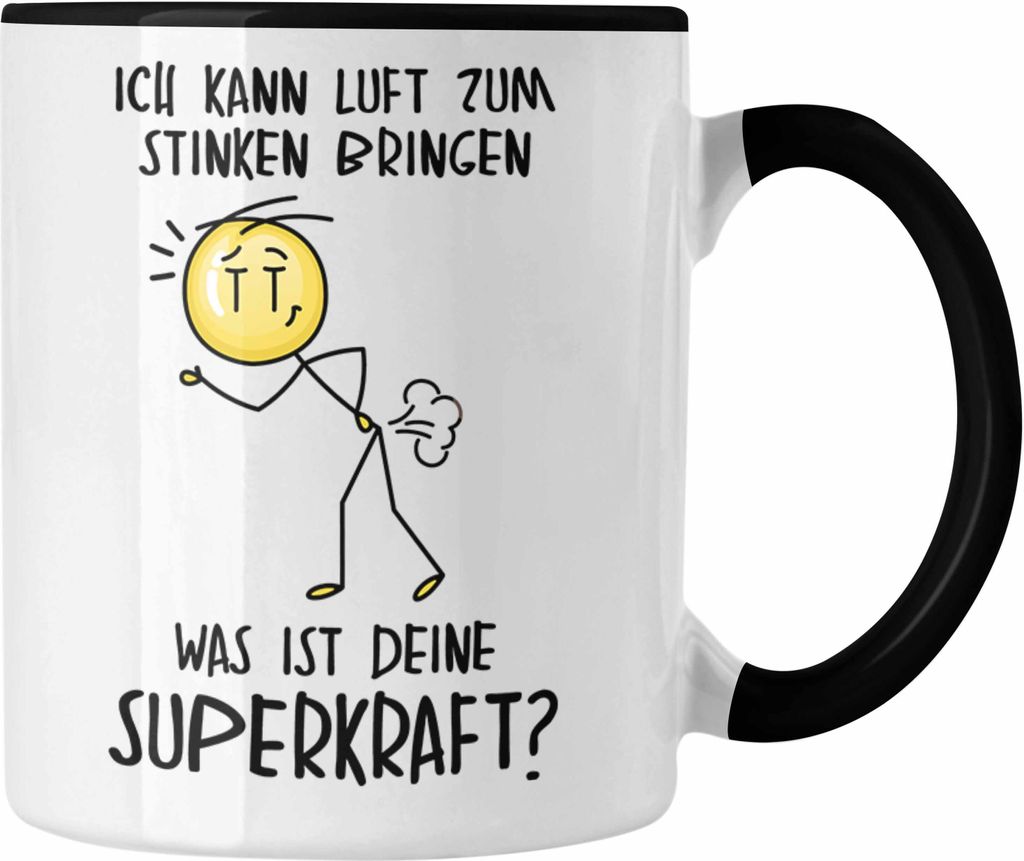 Trendation - Furzen Pupsen Tasse Geschenk Grafik Pupsen Geschenkidee Spruch Lustig (Schwarz)