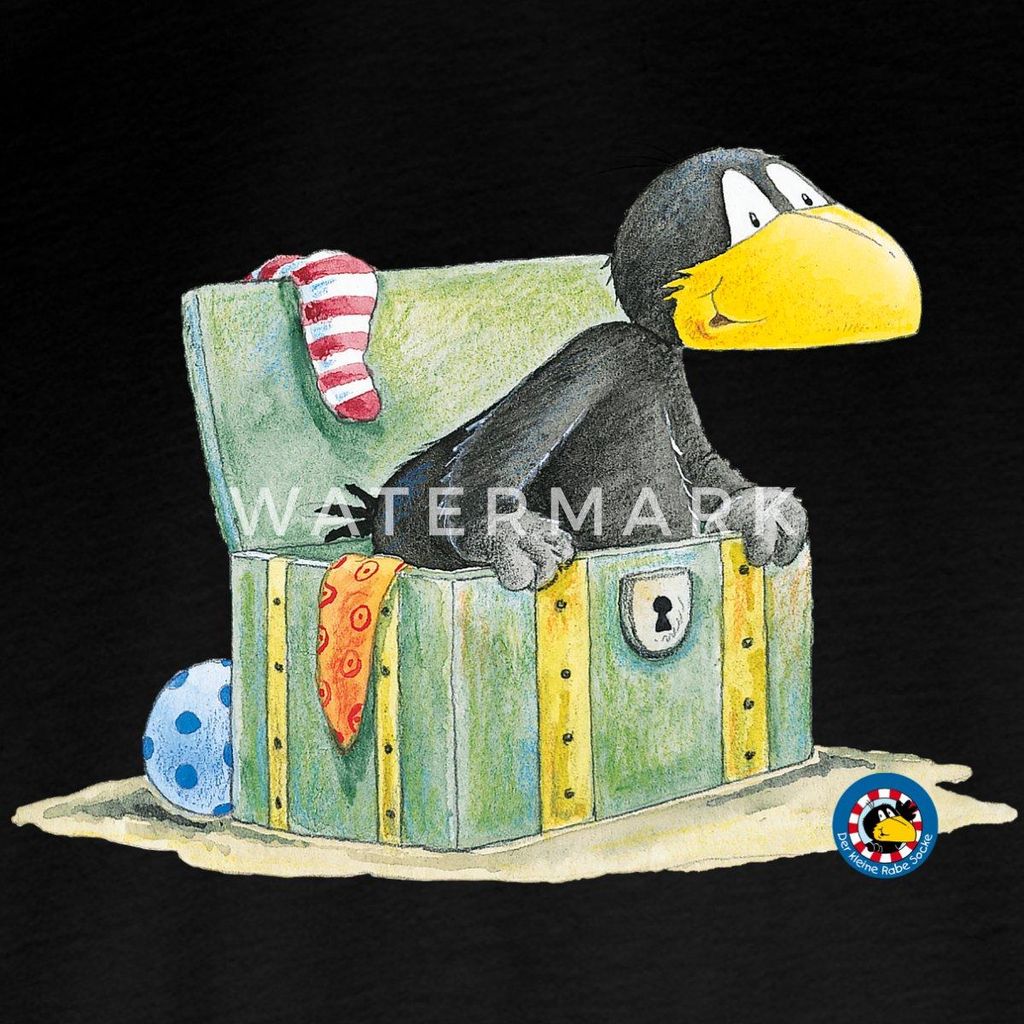 Spreadshirt Der kleine Rabe Socke Schatzkiste Kinder Premium Langarmshirt, 134/140 (8 Jahre), Schwarz