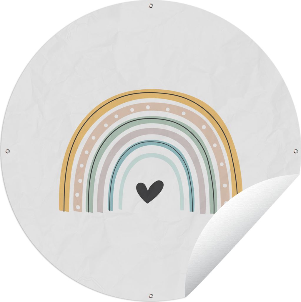 MuchoWow Gartenposter Outdoor-Poster Rund Regenbogen - Herz - Tupfen - Pastell - Kinder Ø 90 cm Gartendeko Rundes Poster draußen