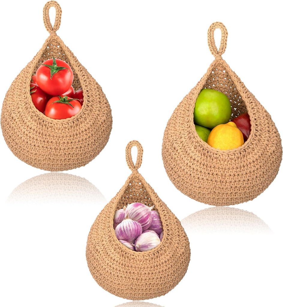 Hängende Jute Obstkörbe für die Küche - Nachhaltige und stilvolle Aufbewahrung (Set von 3)