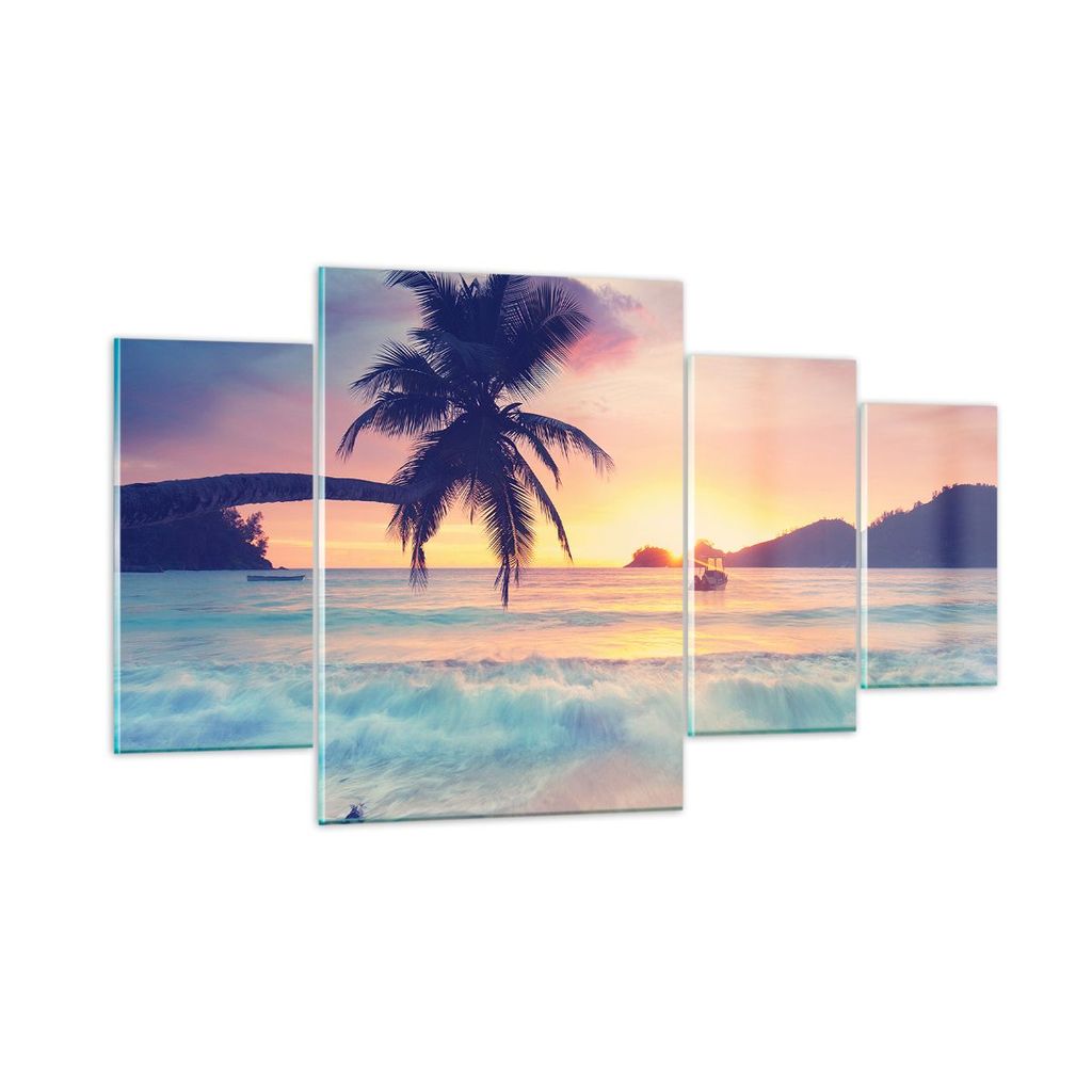 Bilder auf glas - Meer Strand Palme - 160x90cm - Glasbilder - Wandbilder - Kunstdruck - zum Aufhängen bereit - Wanddekoration aus Glas - Glas Bild...