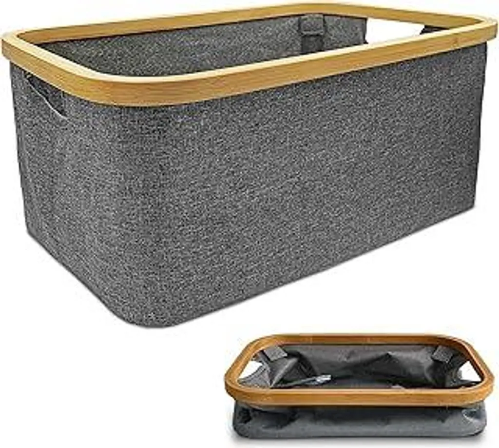 Cesto Portabiancheria Pieghevole 50L Bambù Grigio - Salvaspazio Naturale