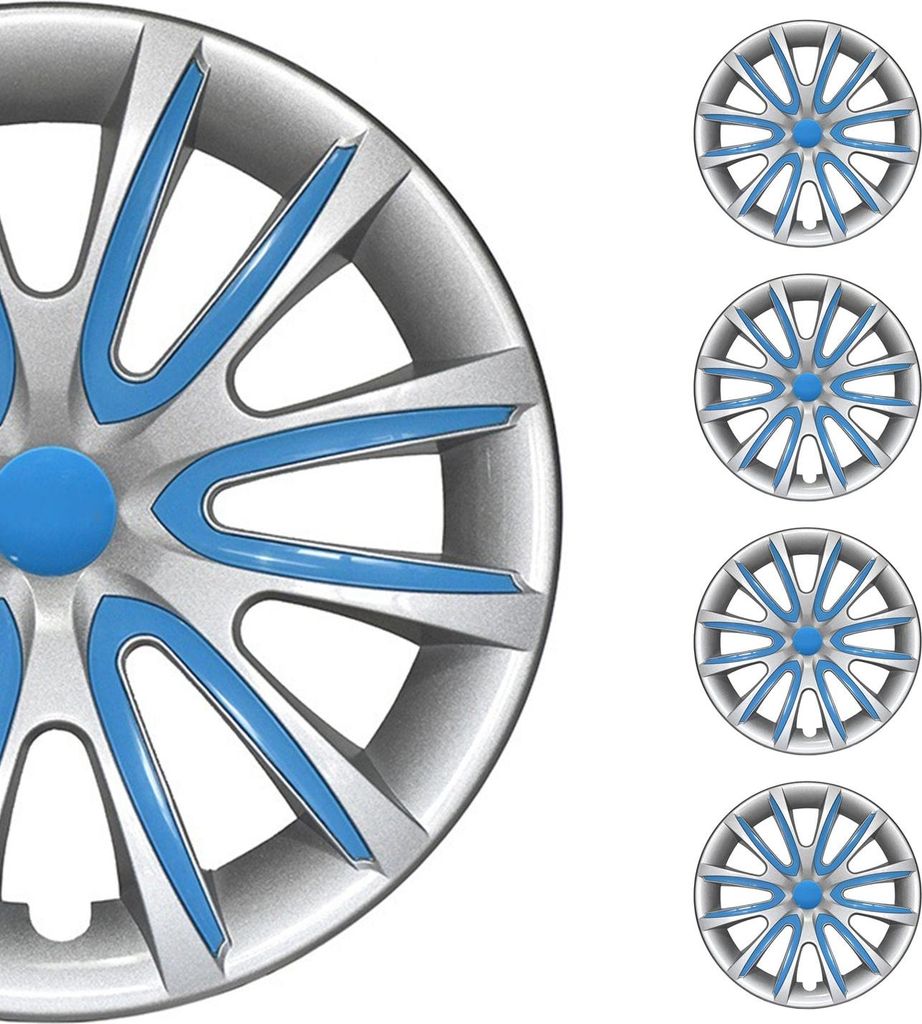 4x Radblenden Radkappen Radzierblenden 14" Zoll Stahlfelgen Grau Blau