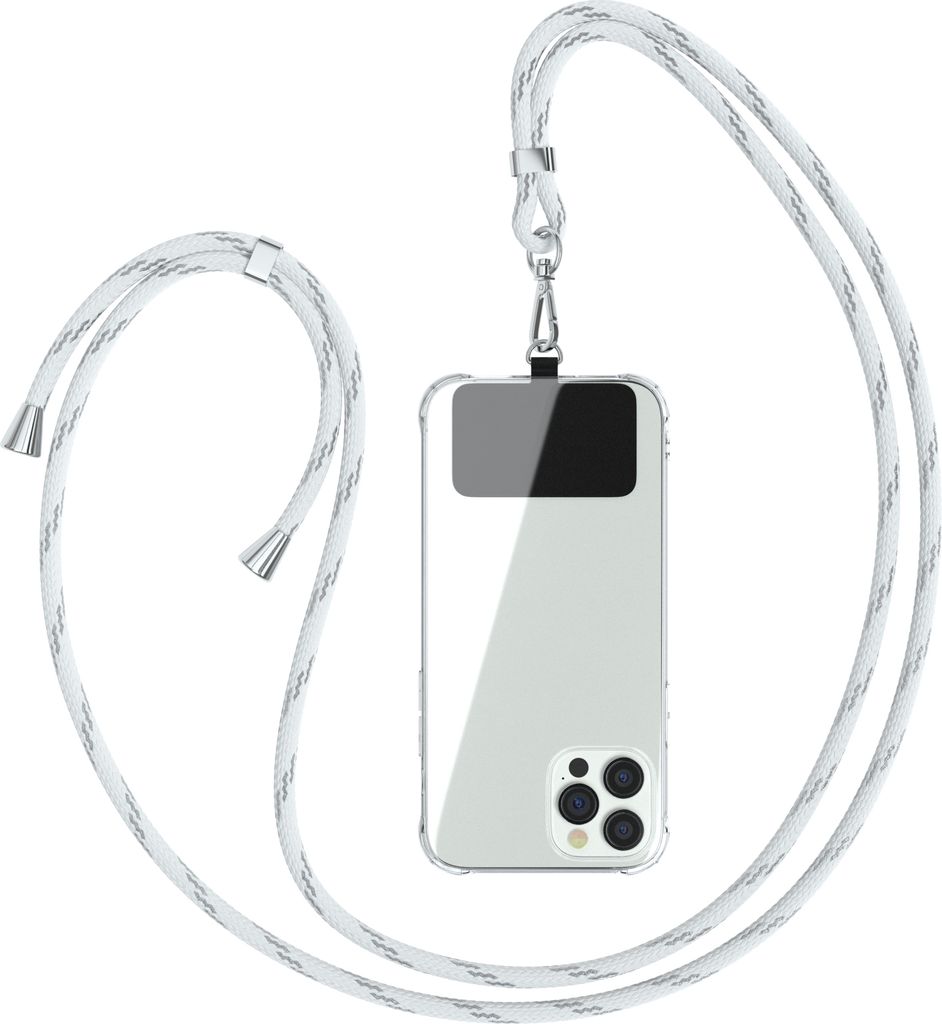 EAZY CASE Universal Handykette kompatibel mit allen Smartphones, Kette zum Umhängen, Handyband mit Hülle, mit Karabiner in Silber