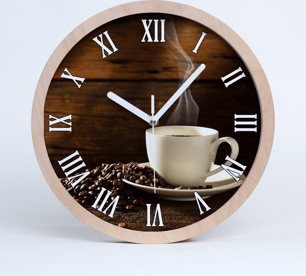 Holzuhr 20fi cm wanduhr - weiße Spitzen - Tasse Kaffee