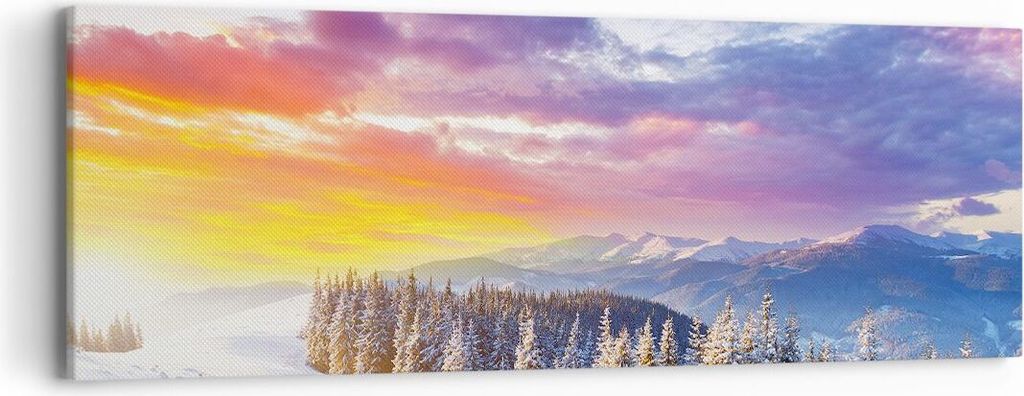 Bild auf Leinwand - Leinwandbild - Berge Schnee Winter - 90x30cm - Wand Bild - Wanddeko - Wandbilder - Leinwanddruck - Bilder - Kunstdruck - Wandde...