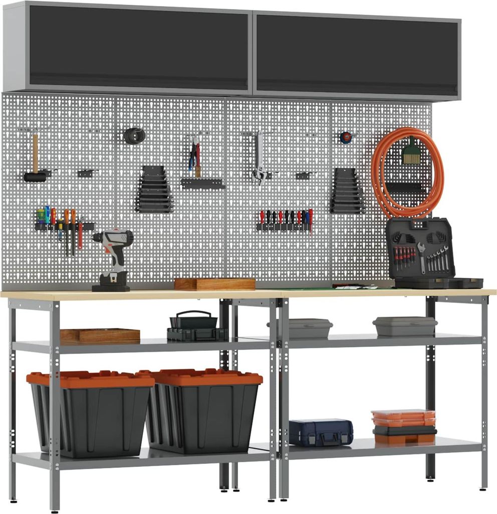 vidaXL Werkbank-Set 8 pcs Schwarz und Grau Pulverbeschichteter Stahl