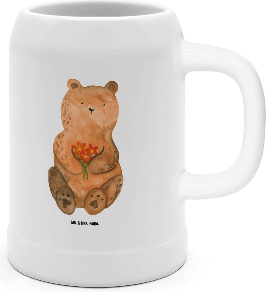 Mr. & Mrs. Panda Seidel Bär Dankbar - Weiß - Geschenk, Steinkrug, Danke, Tonkrug, Bierbecher, Teddy, Blumen, Humpen, Krug, Dankeschön