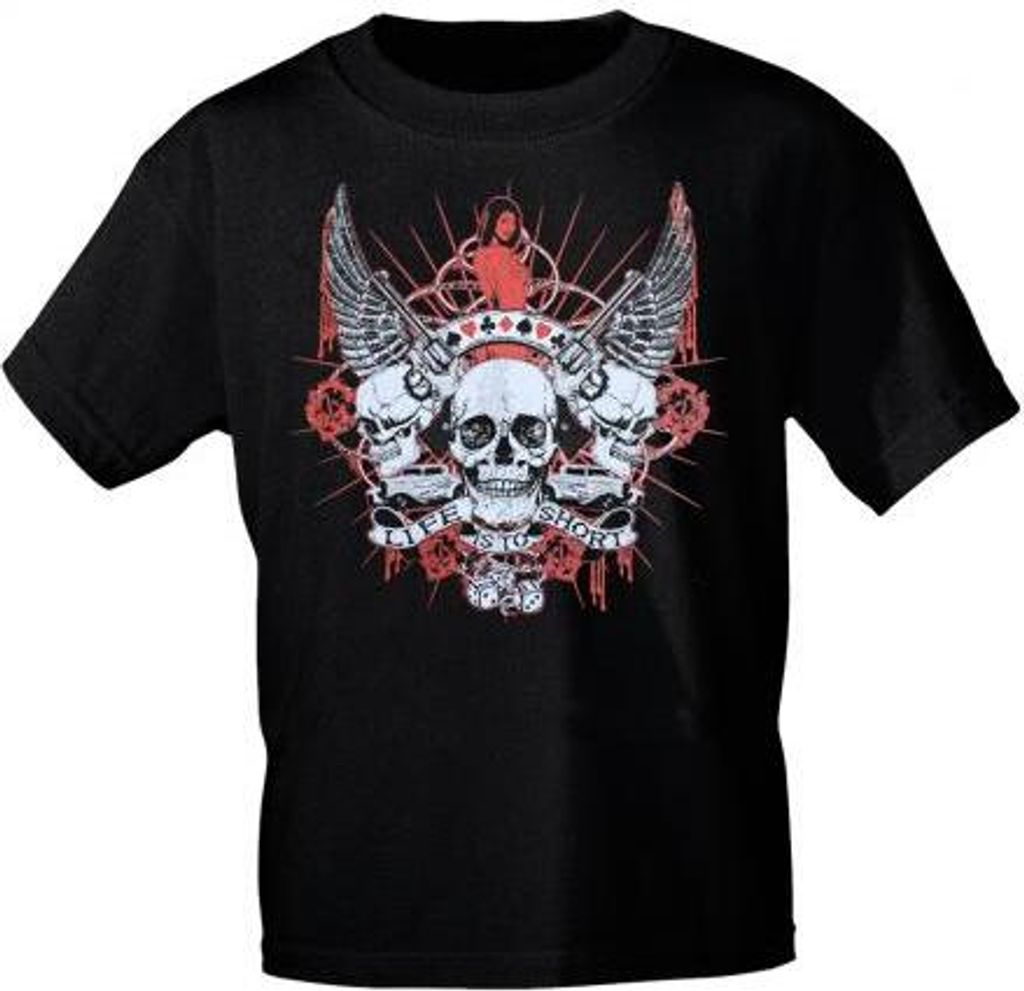 T-Shirt mit Print Totenkopf Skull Life is to short - 10223 Produktbild 